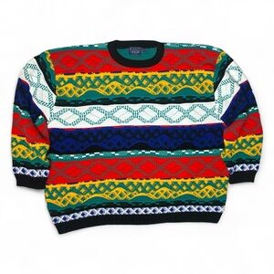 Vintage 90s Coogi Style Sweater Multicolor Knit 4X Biggie Hip Hop 3D Knit
